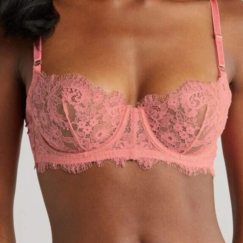 Skarlett Blue Entice bra Coral Glow underwire sz 32D sheer balconette lace